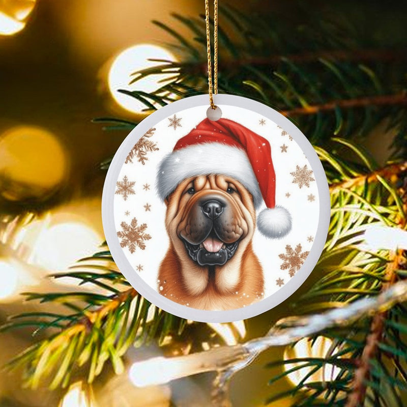 Santa Hat Shar Pei Ceramic Ornament, Shar Pei Dog Christmas Ornament, Puppy Holiday Ornament, Adorable Dog Lover Xmas Tree Keepsake Present