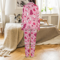Santa Snowman Holiday Pajamas, Pink Christmas Pajama Set, Festive Pink Satin Pajamas, Winter Sleepwear Set, Adorable Xmas Loungewear for Women
