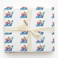 Adorable Ocean Animal Gift Wrap, Watercolor Narwhal Christmas Wrapping Paper, Birthday Present Wrapping Paper, Whimsical Holiday Gift Wrap Roll