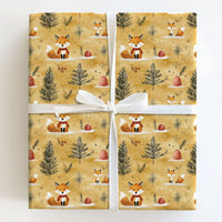 Woodland Animal Christmas Gift Wrap, Winter Fox Wrapping Paper, Adorable Scarf Fox Holiday Wrapping Paper, Forest Present Wrapping Paper