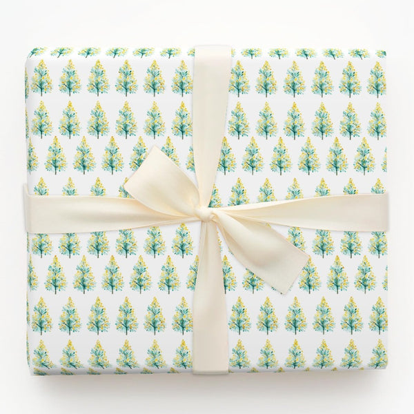 Yellow Christmas Tree Wrapping Paper, Watercolor Teal Tree Wrapping Paper, Modern Holiday Wrapping Paper, Festive Winter Gift