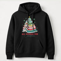 Book Lover Christmas Tree Hoodie, All Booked for Christmas Hoodie, Comfy Holiday Bookworm Hooded Sweatshirt, Reader Teacher Xmas Present Hoodie