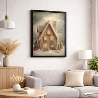 Snowy Holiday Canvas Decor, Gingerbread House Christmas Canvas Wall Art, Winter Wonderland Print, Festive Xmas Present for Family