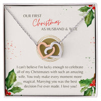 Cubic Zirconia Heart Pendant, First Christmas Wife Interlocking Hearts Necklace, Romantic Holiday Jewelry, Anniversary Present for Her
