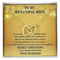 Two Heart Pendant Necklace, Interlocking Hearts Necklace for Wife, Romantic CZ Crystal Jewelry, Meaningful Christmas Present for Her, Wife Present