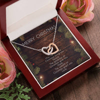 Cubic Zirconia Heart Pendant, Interlocking Hearts Necklace, Polished Surgical Steel Jewelry, Romantic Christmas Present for Wife or Girlfriend