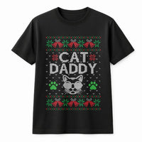 Retro Ugly Sweater Style Shirt, Cat Daddy Christmas T-Shirt, Humorous Cat Lover Holiday Tee, Adorable Kitten Xmas Graphic T-Shirt, Cat Dad Present