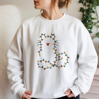 Festive Kitten Holiday Crewneck, Cat Christmas Lights Sweatshirt, Adorable Pet Lover Winter Sweater, Comfy Xmas Party Present for Cat Lovers