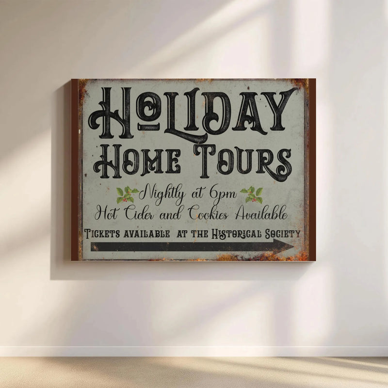 Vintage Christmas Canvas Print, Holiday Home Tours Canvas Sign, Holiday Tours Canvas Wall Art, Festive Seasonal Decor, Winter Home Present