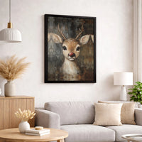Vintage Baby Deer Canvas Print, Red Nosed Reindeer Canvas Art, Christmas Reindeer Wall Art, Holiday Deer Wall Decor, Kids Room Art Present