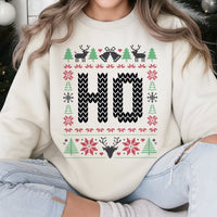 Humorous Matching Couples Holiday Sweater, HO Ugly Christmas Sweatshirt, Retro Xmas Party Pullover, Adorable Christmas Gag Present