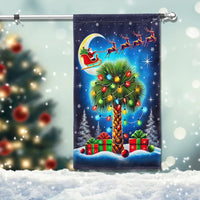 Palm Tree Santa Sleigh Moon Flag, South Carolina Christmas Garden Flag, Double Sided SC Palmetto Holiday Flag, Coastal Xmas Yard Decor