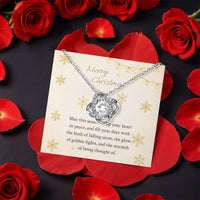 Gold Finish Knot Pendant, Sparkling CZ Love Knot Necklace, Elegant Love Knot Necklace, Christmas Jewelry Present for Her with Rotating Rose Box
