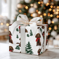 Festive Brown Dog Holiday Gift Wrap, Spaniel Christmas Wrapping Paper, Winter Dog Wrapping Paper, Adorable Spaniel Christmas Gift Wrap Roll