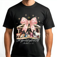 Pink Bow Christmas T-Shirt, Coquette Nativity Scene Shirt, Christian Holiday Graphic Tee, Greatest Present of All Shirt, Religious Xmas Present