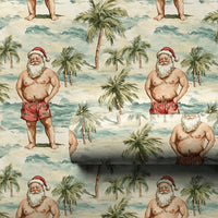 Humorous Tropical Beach Christmas Gift Wrap, Shirtless Santa Wrapping Paper, Palm Tree Holiday Wrapping Paper, Humorous Summer Gift Wrap Roll