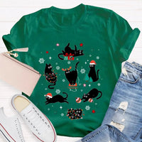 Holiday Cat Snowflakes T-Shirt, Black Cats Christmas Shirt, Adorable Xmas Lights Graphic Tee, Festive Kitty Lover Shirt, Winter Holiday Present