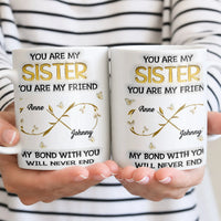Gold Infinity Floral Custom Name Mug, Personalized Sister Ceramic Mug, Adorable Sibling Coffee Cup, Sister Birthday Christmas Present