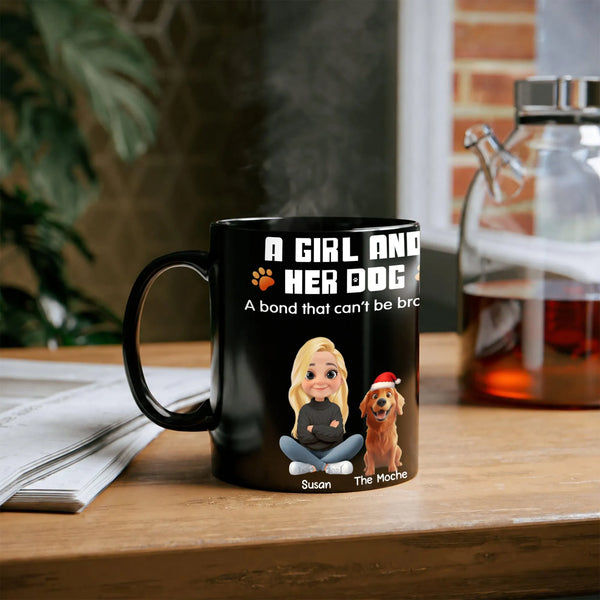 Personalized Girl and Dog Coffee Mug, Custom Dog Mom Ceramic Mug, Adorable Pet Owner Coffee Cup, Christmas Mug Present for Do