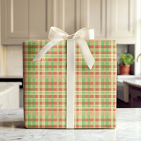 Red and Green Checkered Gift Wrap, Christmas Plaid Wrapping Paper, Festive Holiday Gift Wrapping Paper, Tartan Winter Present Wrap Roll