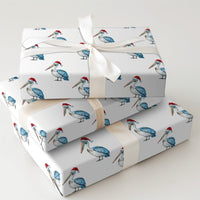 Santa Hat Pelican Gift Wrap, Christmas Pelican Wrapping Paper, Coastal Holiday Wrapping Paper, Nautical Beach Christmas Gift Wrapping Paper