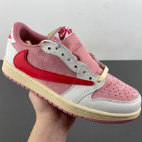 Low Top Sneakers, White Red Pink Colorway, Reverse Hook Design, Lace Up Design, Casual Gift for Sneaker Fans
