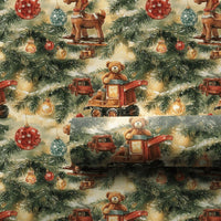 Teddy Bear Rocking Horse Gift Wrap, Vintage Toy Christmas Wrapping Paper, Nostalgic Xmas Wrapping Paper Roll, Retro Holiday Gift Wrap