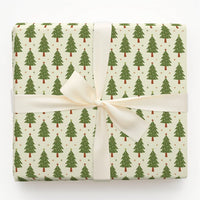 Retro Green Pine Tree Gift Wrap, Christmas Tree Wrapping Paper, Holiday Snowflake Wrapping Paper, Adorable Seasonal Xmas Gift Wrap Roll