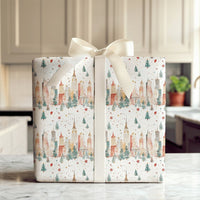New York Holiday Gift Wrap, NYC Skyline Christmas Wrapping Paper, Watercolor Cityscape Wrapping Paper, Festive Winter Present Gift Wrap