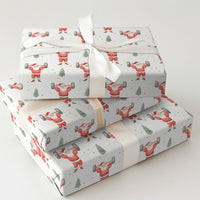 Humorous Gym Weightlifting Gift Wrap, Barbell Santa Christmas Wrapping Paper, Fitness Santa Holiday Paper, Workout Lover Present Wrapping Paper