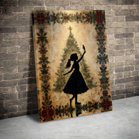 Vintage Girl Tree Canvas Print, Nutcracker Christmas Canvas Art, Festive Silhouette Canvas Decor, Christmas Wall Art, Holiday Canvas Art