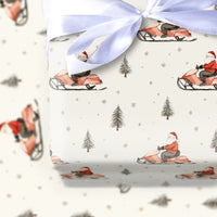 Winter Santa Gift Wrap, Santa Snowmobile Wrapping Paper, Snowmobiling Santa Christmas Wrapping Paper, Rustic Holiday Present Gift Wrap Roll