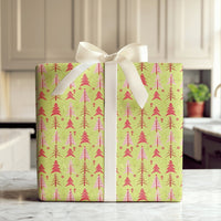 Lime Green Christmas Gift Wrap, Modern Pink Red Tree Wrapping Paper, Graphic Stylized Tree Wrapping Paper, Holiday Season Gift Wrap Roll