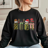 Pickle Jar Holiday Crewneck, Christmas Pickle Sweatshirt, Retro Pickle Foodie Sweater, Adorable Xmas Graphic Pullover, Humorous Foodie Present