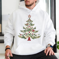 Festive Holiday Graphic Hooded Sweatshirt, Vintage Plaid Christmas Tree Hoodie, Comfy Winter Tree Pullover, Xmas Holiday Season Present