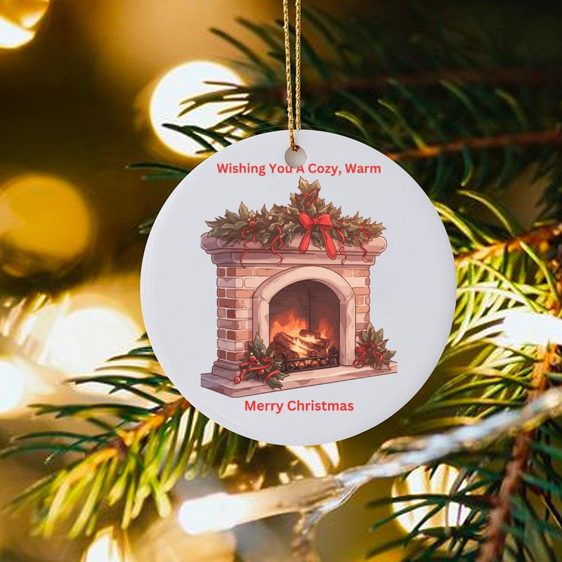 Holiday Hearth Tree Ornament, Comfy Christmas Fireplace Ornament, Ceramic Christmas Ornament, Winter Home Decor Present for Family