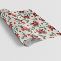 Festive Winter Bird Gift Wrap, Christmas Bullfinch Wrapping Paper, Holly Pattern Wrapping Paper, Holiday Nature Lover Gift Wrap Roll