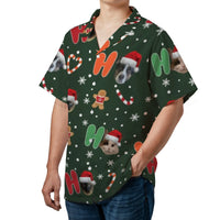 Personalized Dog Cat Hawaiian Shirt, Custom Pet Photo Hawaiian Shirt, Ho Ho Ho Christmas Island Shirt, Holiday Pet Lover Button up Shirt