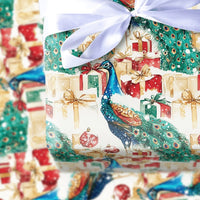 Watercolor Holiday Bird Gift Wrap, Christmas Peacock Wrapping Paper, Elegant Festive Present Paper, Botanical Xmas Gift Wrapping Roll