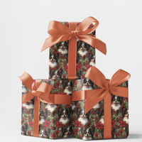Poinsettia Christmas Gift Wrap, Papillon Dog Wrapping Paper, Festive Dog Lover Present Wrap, Holiday Puppy Wrapping Paper Roll