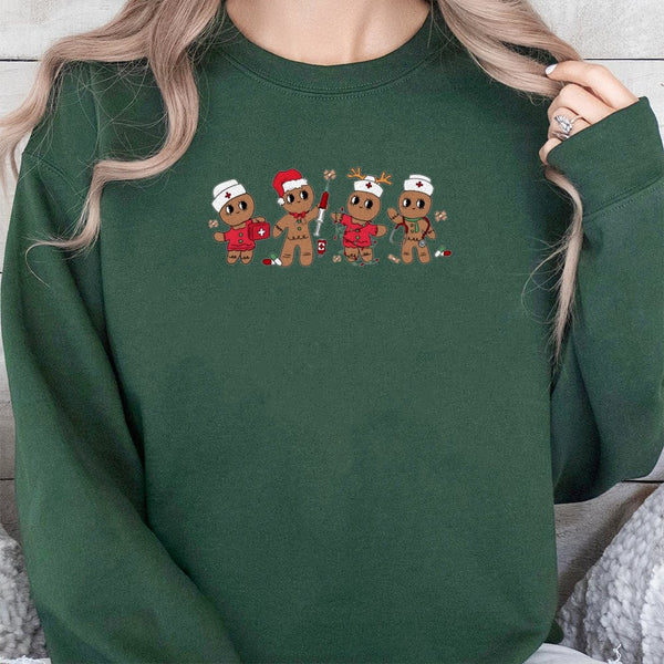 Medical Holiday Crewneck Sweatshirt, Christmas Nurse Gingerbread Sweatshirt, Adorable RN Graphic Pullover, Healthcare Worker 