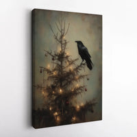 Dark Holiday Crow Wall Art, Gothic Raven Christmas Canvas, Moody Winter Raven Canvas Print, Alternative Spooky Xmas Decor Canvas Wall Art