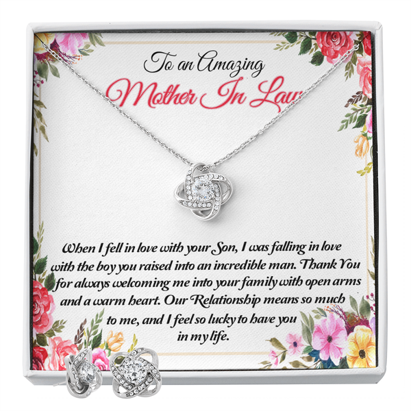 Elegant Love Knot Jewelry, Mother in Law Love Knot Necklace Set, Birthday Love Knot Present for Her, Christmas Present for Mo