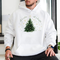 Minimalist Christmas Tree Hooded Sweatshirt, All Is Calm All Is Bright Hoodie, Comfy Holiday Pullover, Winter Graphic Hoodie Present for Women