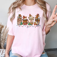 Adorable Holiday Drink Graphic Shirt, Gingerbread Coffee Christmas T-Shirt, Festive Coffee Lover Tee, Winter Seasonal Aesthetic T-Shirt