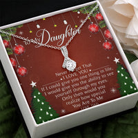 Cubic Zirconia Ribbon Pendant, To My Daughter Ribbon Necklace, Christmas Holiday Jewelry, Xmas Present for Daughter from Dad