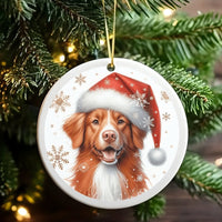 Santa Hat Dog Christmas Ornament, Nova Scotia Duck Tolling Retriever Ornament, Ceramic Puppy Tree Ornament, Holiday Present for Dog Lovers