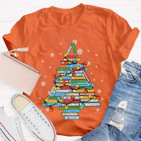 Bookish Holiday T-Shirt, Christmas Tree Books Shirt, Festive Reading Christmas Tee, Winter Book Lover Graphic Shirt, Christmas Reader Present