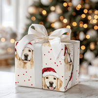 Dog Holiday Gift Wrap, Golden Retriever Christmas Wrapping Paper, Watercolor Santa Dog Wrapping Paper, Adorable Puppy Christmas Gift Wrap