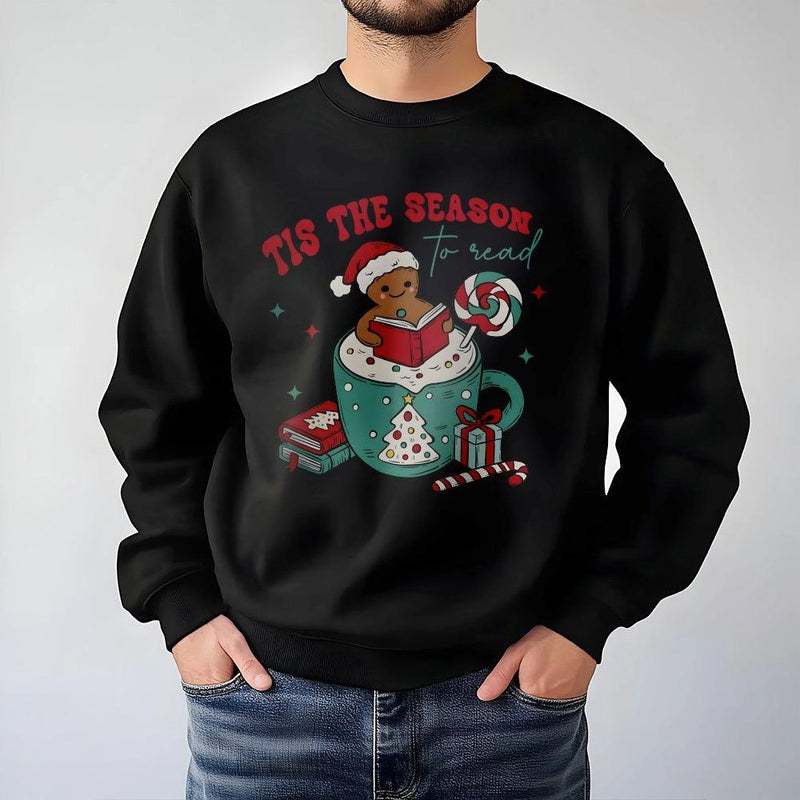 Gingerbread Book Lover Christmas Crewneck, Tis the Season to Read Sweatshirt, Adorable Holiday Reader Pullover, Librarian Xmas Sweater